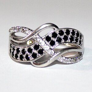 Sterling Silver Black & White Cubic Zirconia Ring